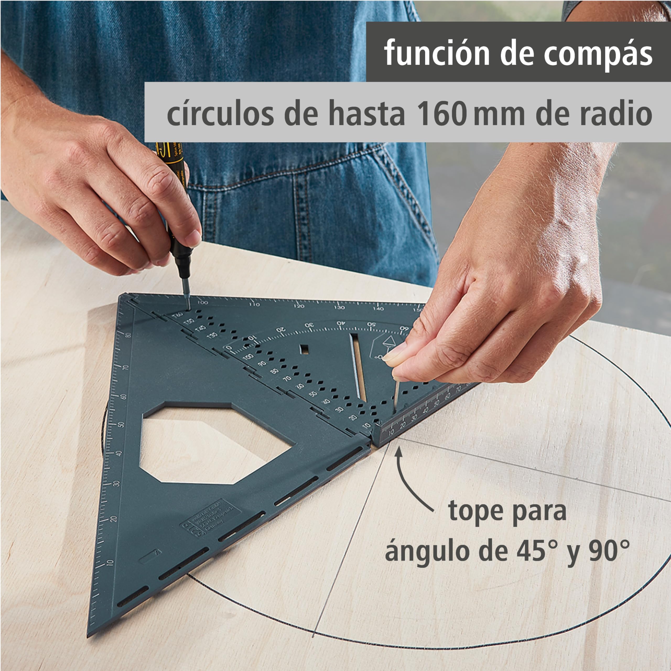 wolfcraft escuadra de medición y marcado VARIO 3D PRO I 5219000 I Herramienta de medición plegable con plomada incluido I Perfecto para medir piezas superficies y piezas tridimensionales