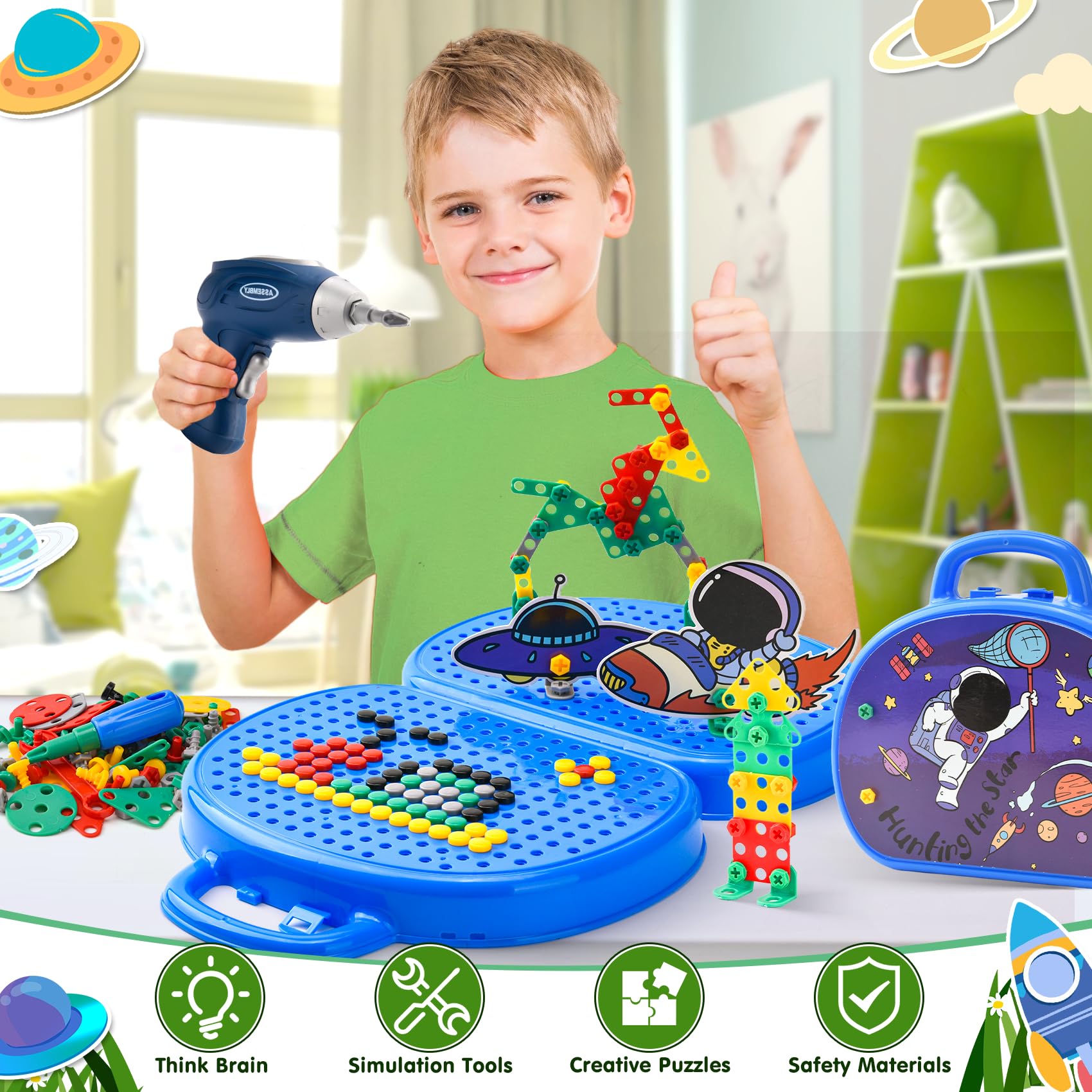 Giocattoli Montessori, Montessori Scatola Giocattolo con Trapano, Scatola Magica dei Giocattoli Montessori, Magic Montessori Play Toolbo Cassetta Giocattolo per Bambini 3 4 5 Anni (C)