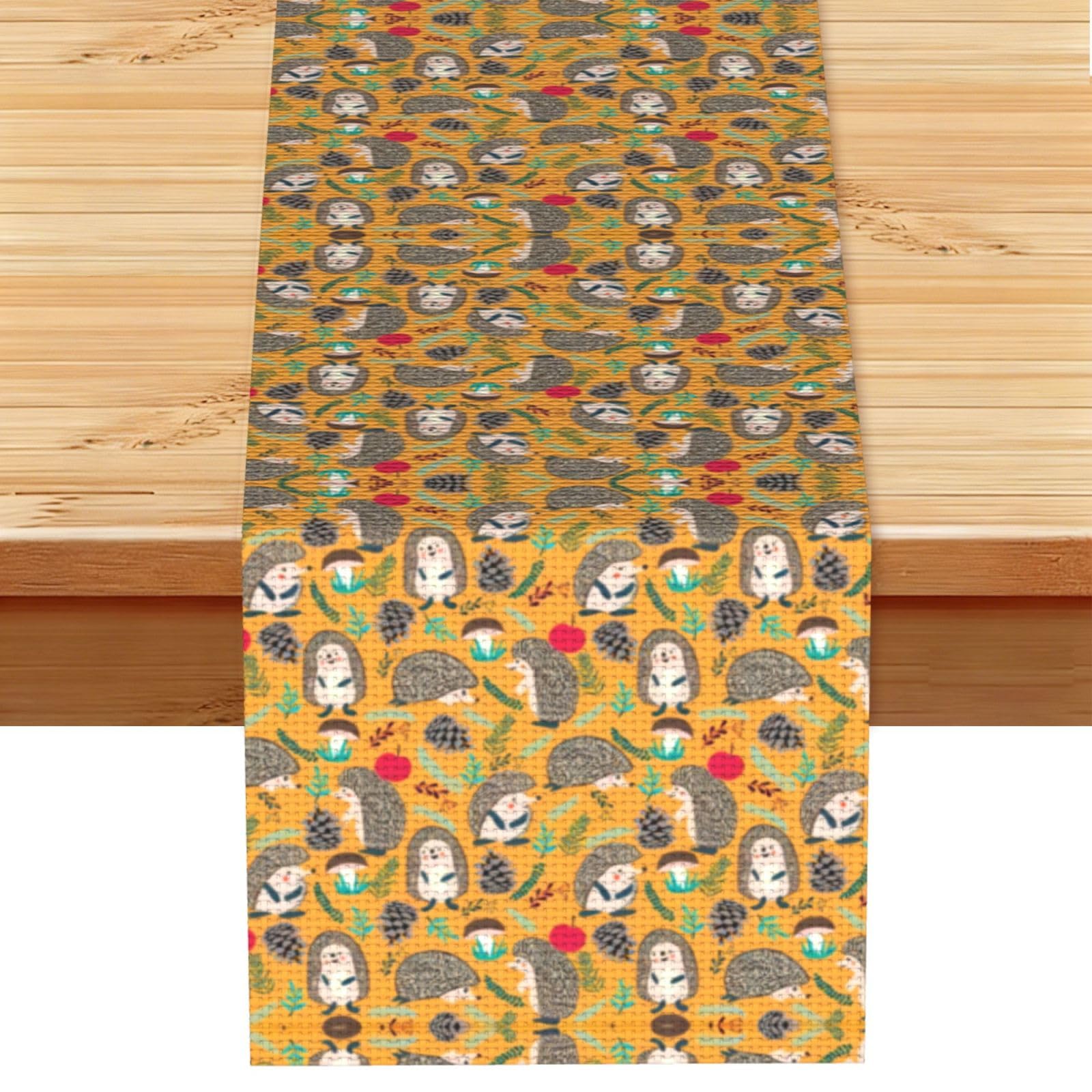 Cute Hedgehog Linen Feel Table Runner Wedding Party Home Decoration