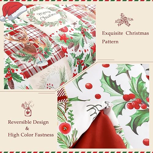 Miniatura 5 de Exclusivo Mezcla - Juego de edredón de Navidad tamaño individual, 2 piezas reversibles, ropa de cama de invierno con patrón de corona de renos