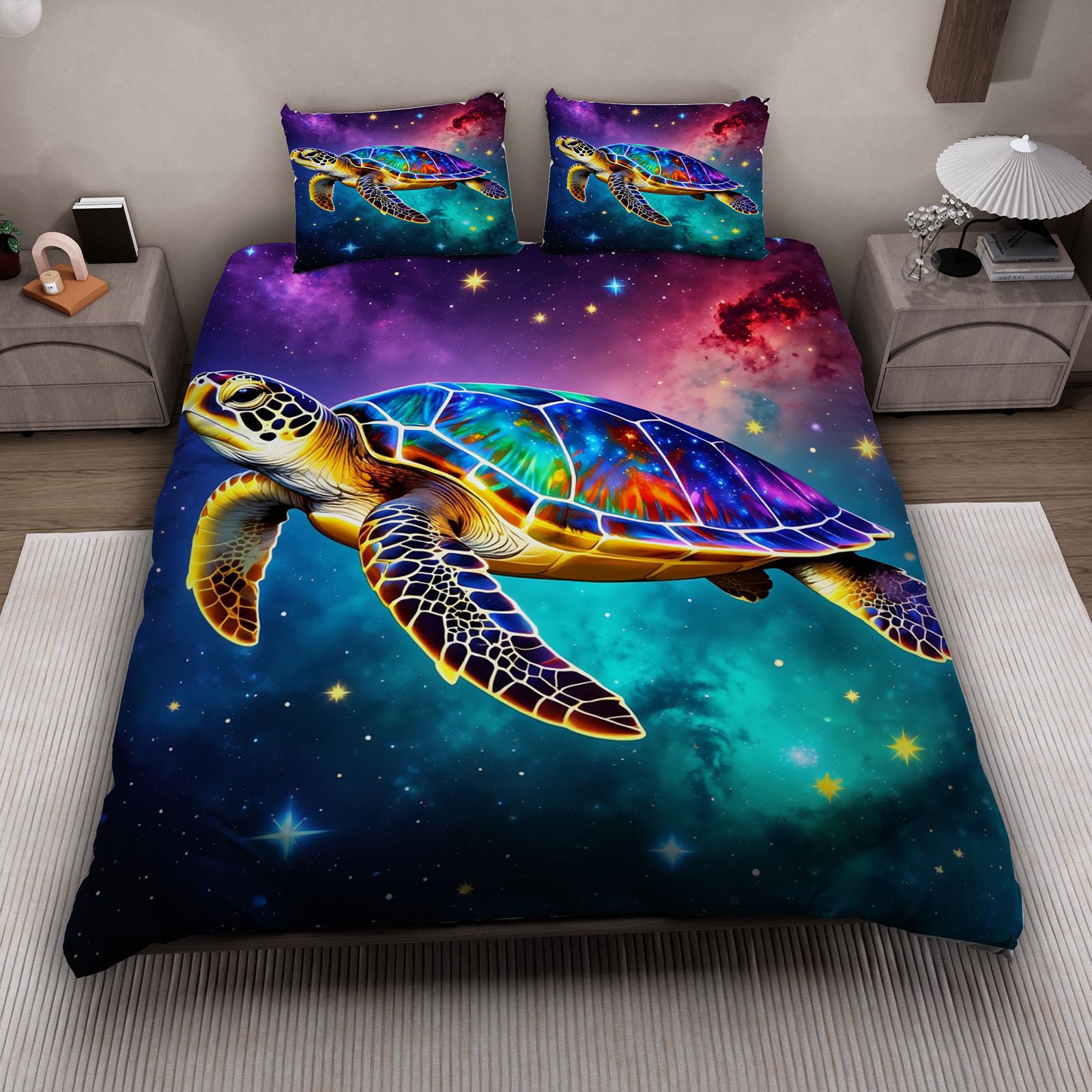 Housse de couette tortue de mer 2 personnes 240x260 cm en microfibre avec 2 taies
