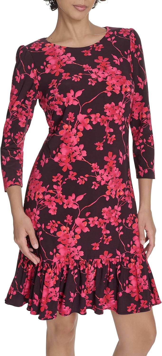 Tommy Hilfiger Womens 3/4 Sleeve Autumn Blossom Printed Shift Dress