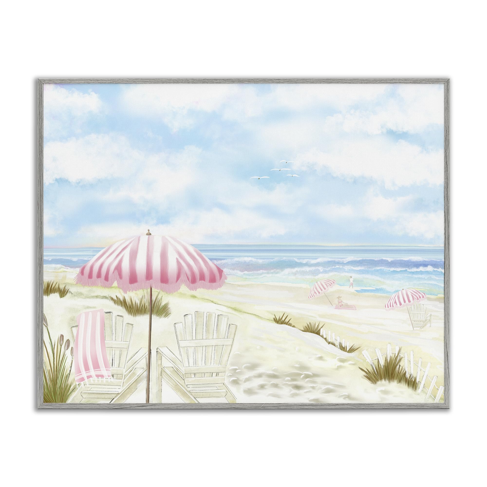 'Seascape with Pink Umbrella'| Framed Giclee Art