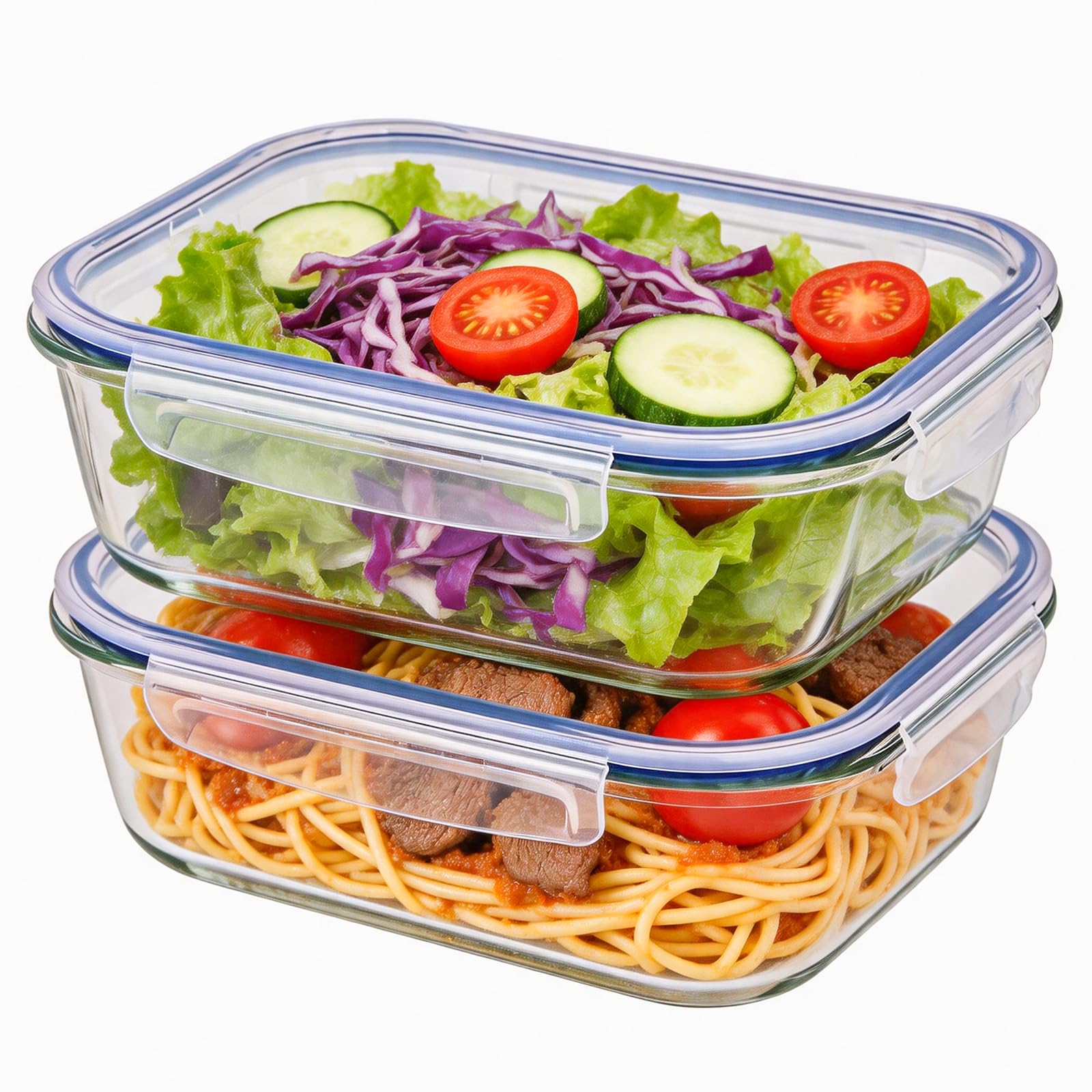 Liuruiyu 2 Pack 2260ml/76.4oz Glass Food Storage Containers with Lids, Meal Prep Containers, Airtight Bento Boxes with Leak Proof Locking for Microwave, Oven, Freezer and Dishwasher, BPA Free