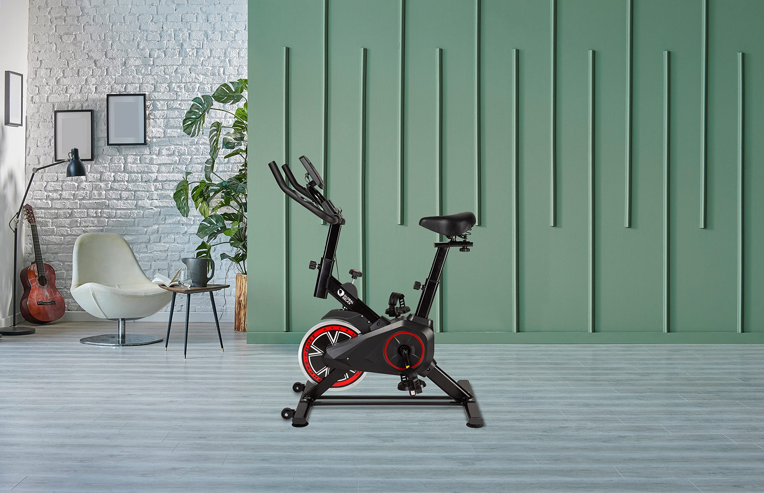 GLOBAL RELAX® | EKA INDOOR Bicicleta Indoor profesional ergonómica | Ruedas para desplazamiento | Pantalla LCD I Sensor de pulso | Asiento ajustable y cómodo