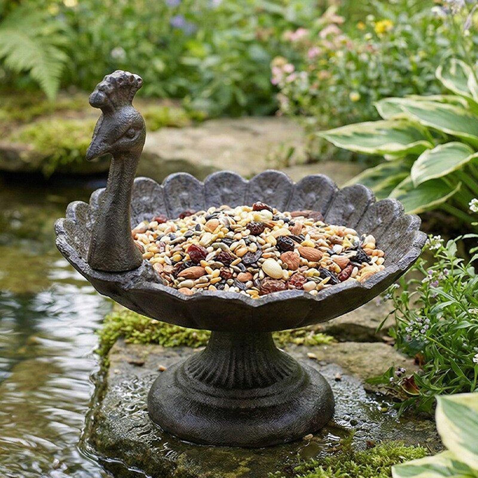 Abbeveratoio per Uccelli, Mangiatoia per Uccelli da Esterno, in Ghisa, con Finitura Anticata, Facili da Montare, Adatte per Uso Esterno, Balconi e Giardini(A)