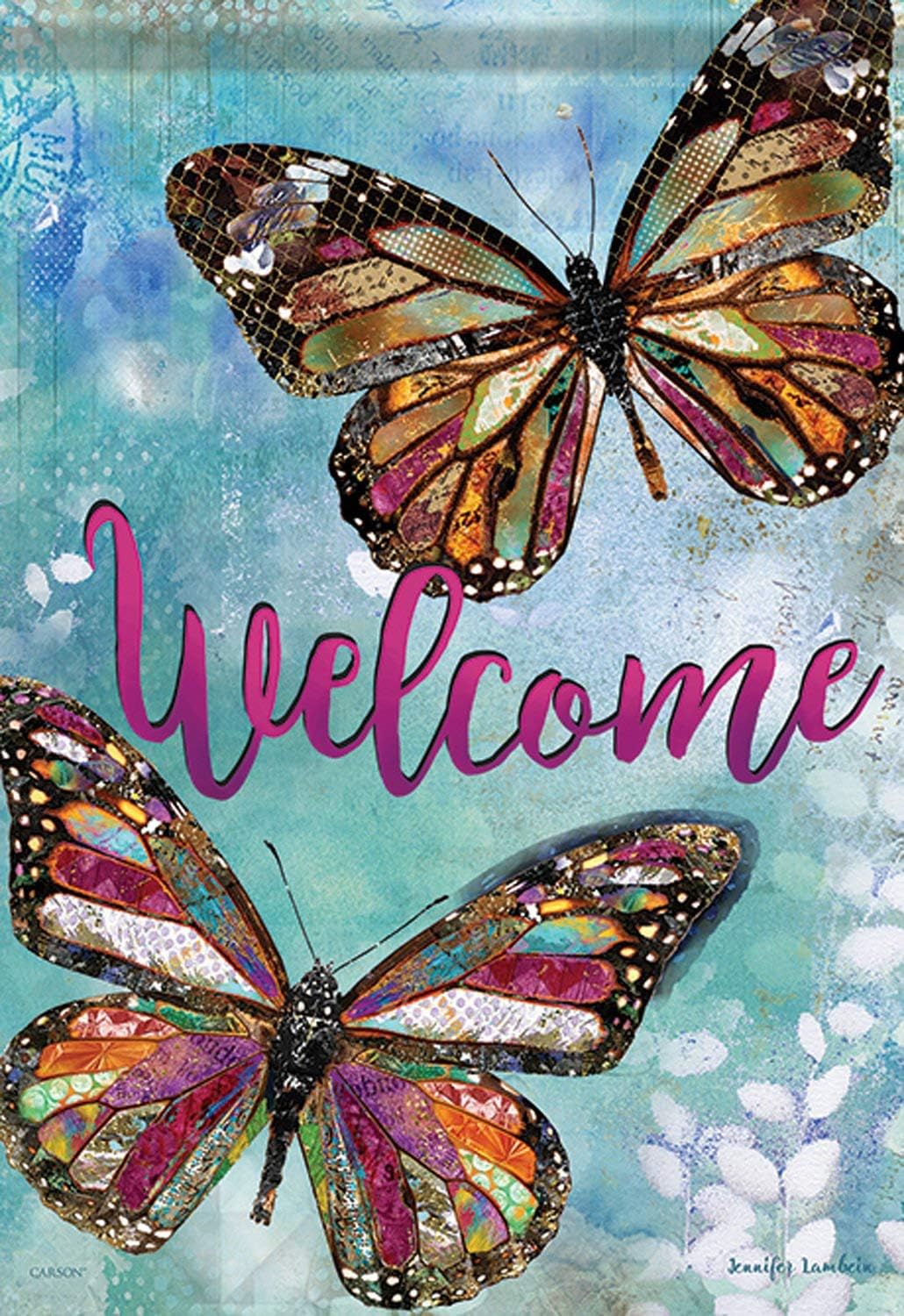 Carson Home Accents FlagTrends 46943 Postale Butterflies Classic Outdoor Garden Flag, Welcome Pineapple