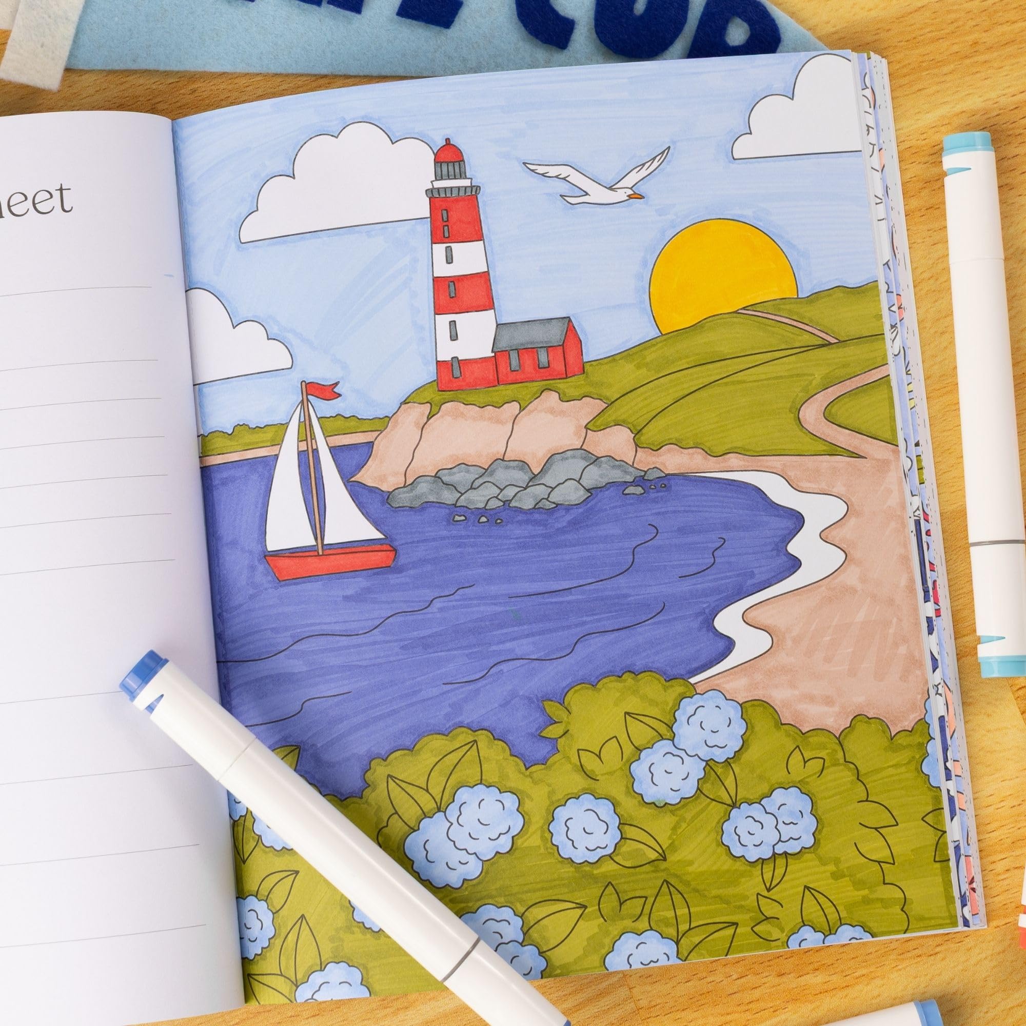 Elyse Breanne Design Kolorowanka Coastal Americana, 40 stron po jednej stronie, rysunki morskie, plaża i lato dla dorosłych i młodzieży (8,5 x 10)