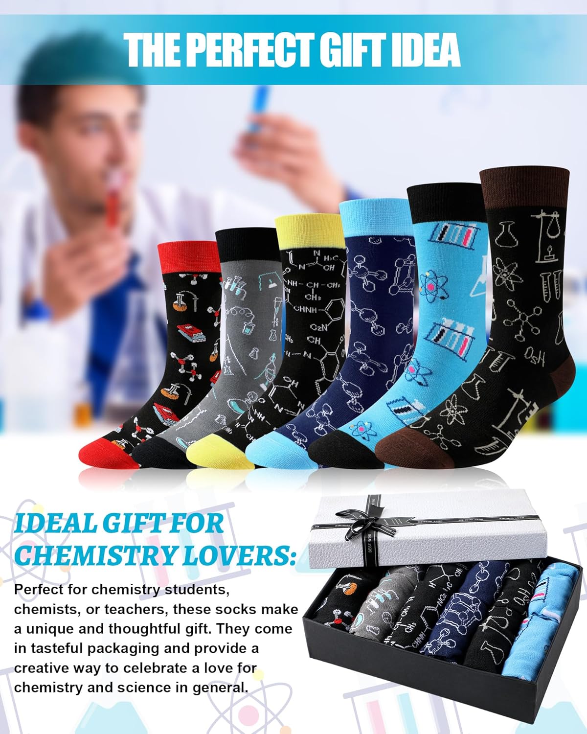 Eurzom 6 Pairs Funny Math Science Socks for Men Novelty Pi Day Socks Teacher Gift for Mathematicians Chemist Scientists - Image 2