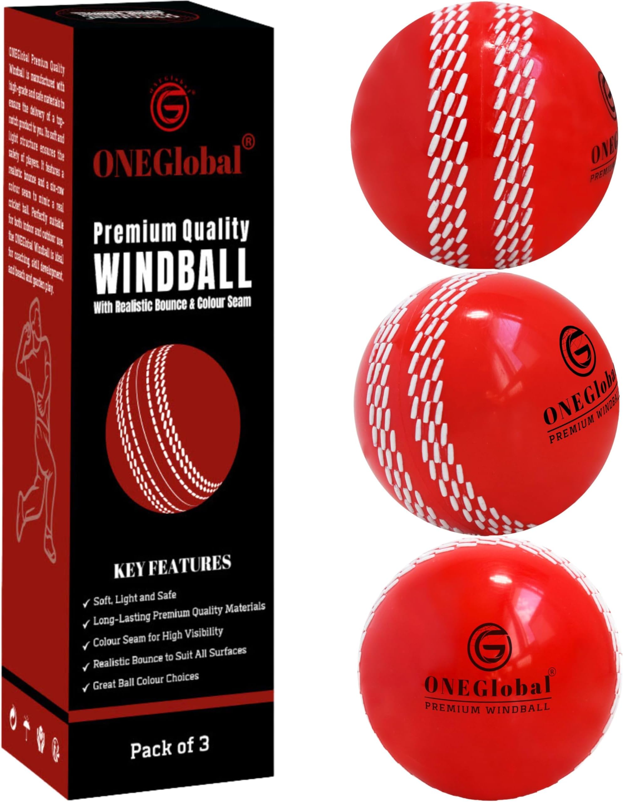 Premium Windball Soft Cricket Ball | Durable & Safe, Colour Seam, True Bounce & Swing | Wind Ball for Outdoor & Indoor Practice, Coaching, Garden & Beach Games