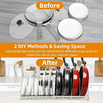 ROOHUA Pot and Pan Lid Organizer Rack for Under Cabinet, 12-23 Expandable