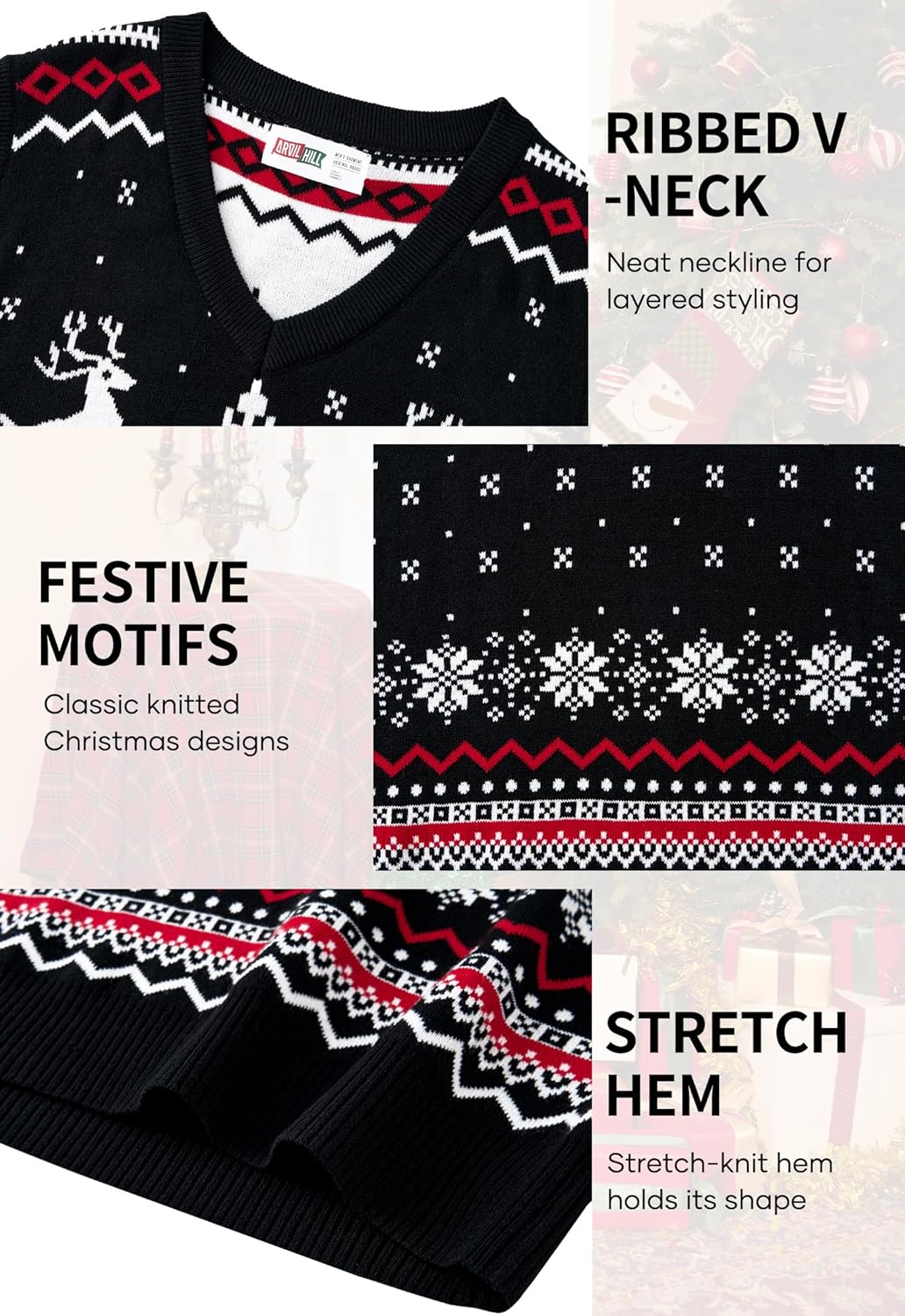 Arvilhill Men's Christmas Vest Sweater Warm Merry Sleeveless V-Neck Pullover(S-XXL) - Image 6
