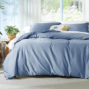 Bedsure Cooling Duvet Cover Queen Size - Moisture Wicking and Silky Eucalyptus Lyocell Cotton Hybrid Comforter Cover Set for Hot Sleeper - Buttery Soft and Breathable, Cooling Bedding Set, Slate Blue