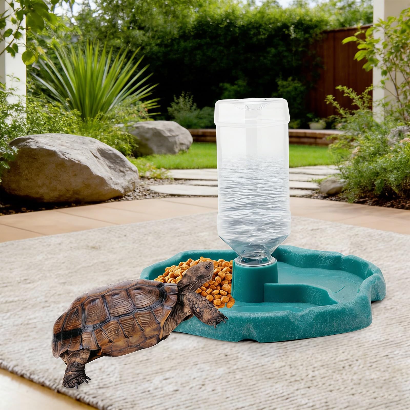 Gamelle 2 en 1 pour Reptiles et Tortues, Distributeur Automatique pour Nourriture et Eau en Plastique Transparent