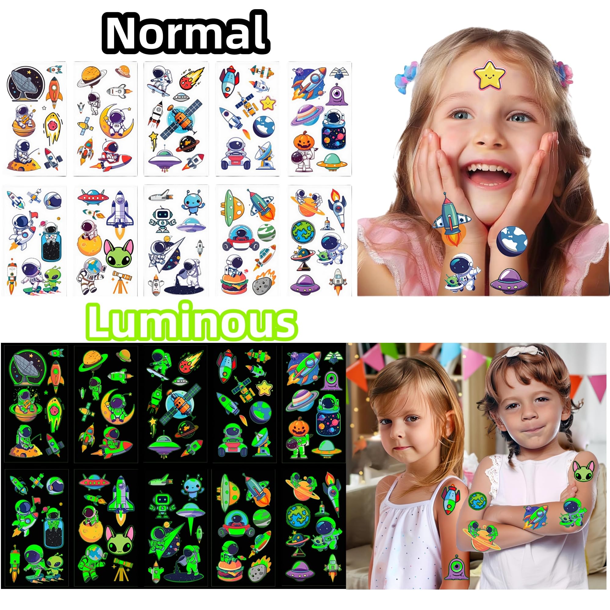 Planet Tattoos for Kids,10 Sheets Temporary Tattoos Party Bags Fillers for Kids Tattoos Boys Glow in The Dark Stickers Space Toys for Boys 3 4 5 6 7 8 9 10 11 12 Year Old Boys Gifts Party Favours - Image 3