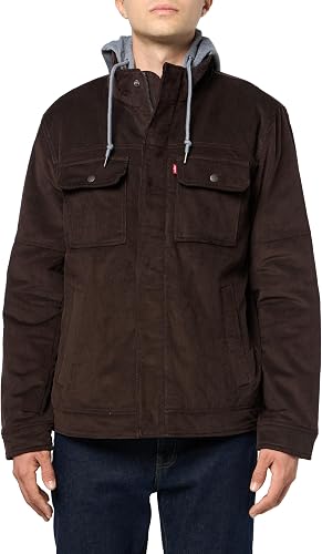 Levi's Men's Hooded Utility Jacket, Chocolate Brown Corduroy, Small
