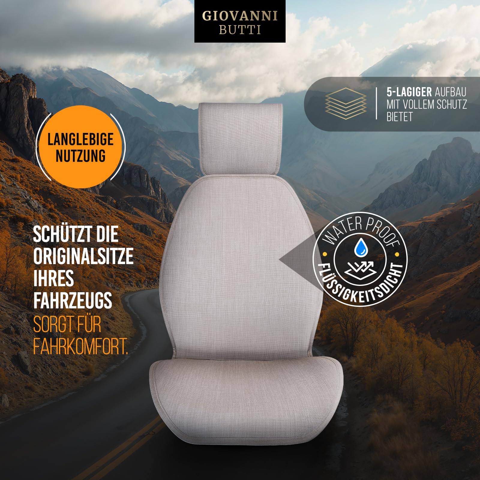 Housse de siège universelle en lin couleur os – Protection de siège respirante et déperlante avec ajustement antidérapant, adaptée aux airbags pour voitures et SUV, sièges avant