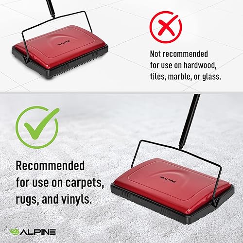 Miniatura 7 de Alpine Industries - Barredora de piso y alfombra de triple cepillo, resistente y no eléctrica, limpiador multisuperficie, fácil de barrer, manual