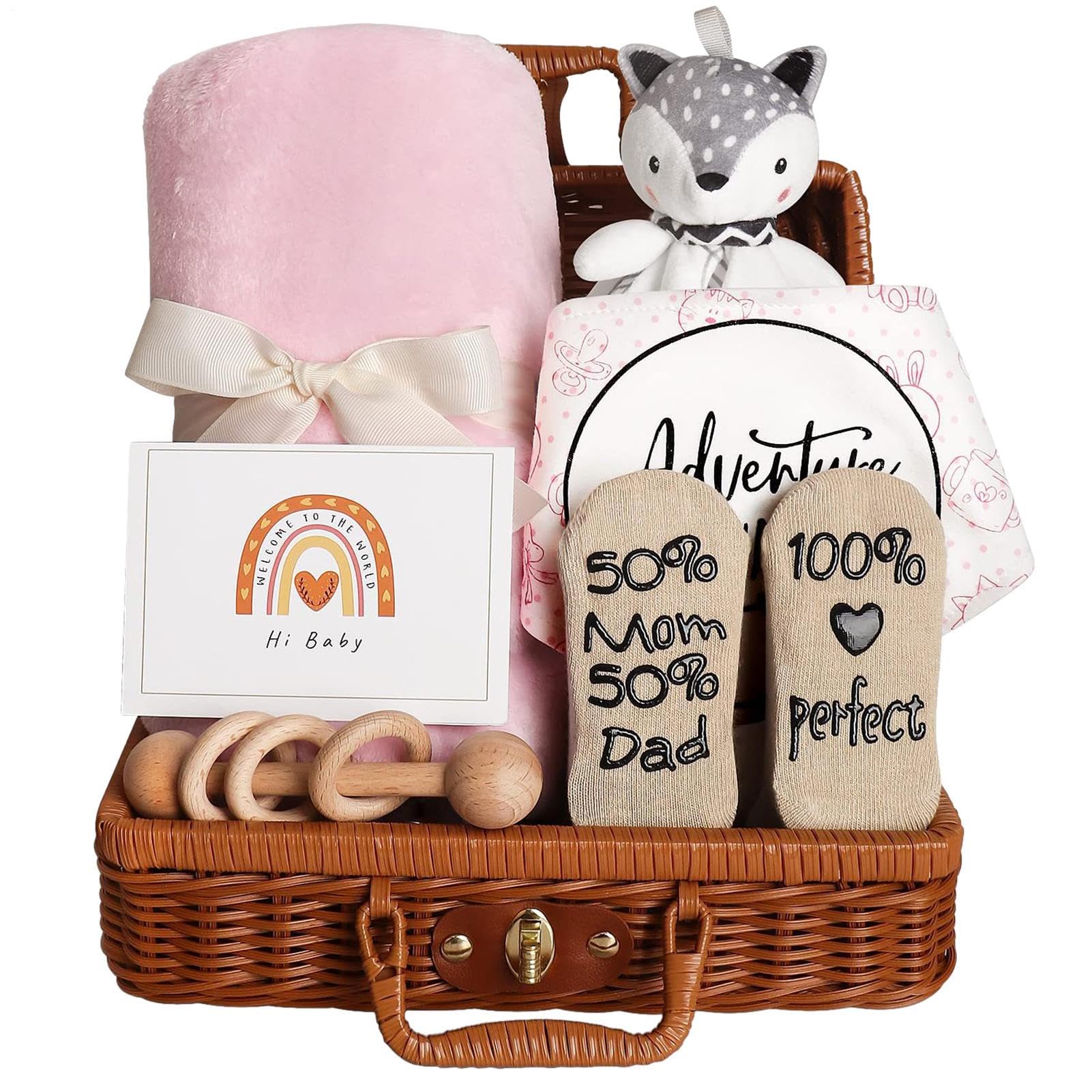 Cesta de regalo para bebé, para niños, cesta actual, juego de mantas de | calidad, juego de juguetes para recién nacidos, paquete para niñas, familia, mamá, papá, nacimiento, nacimiento