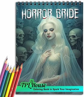 TPLHOUSE Horror Bride Coloring Book Spiral Bound for Adults, Premium Cover, 30 Scarying Portrait Coloring Pages of Wedding Scene for Stress Relief and Relaxation