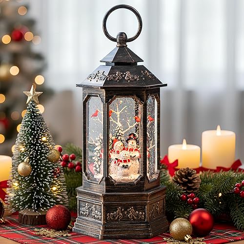 Linterna de globo de nieve con purpurina giratoria, con forro USBfunciona con pilas, muñeco de nieve musical iluminado, linterna de agua para