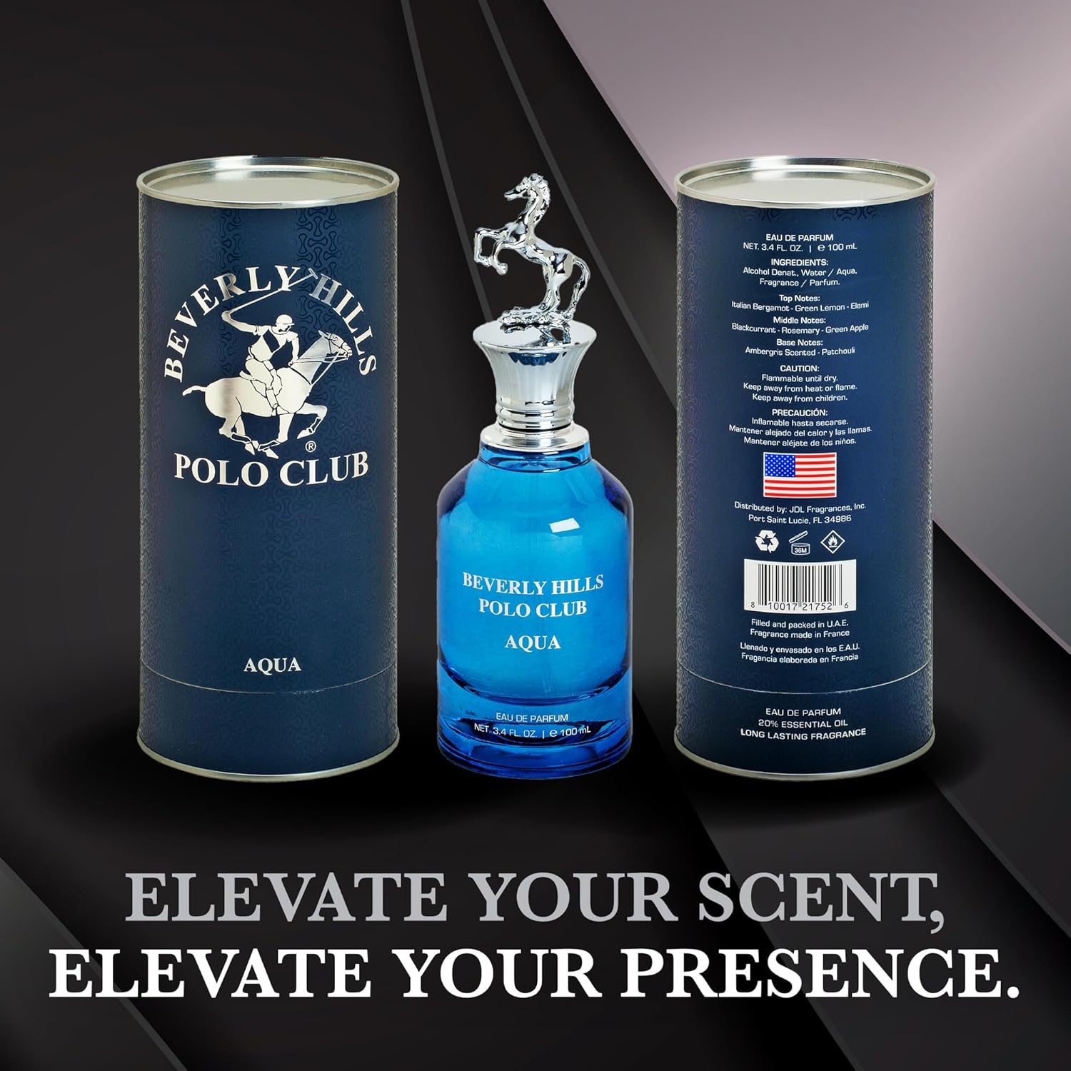 Beverly Hills Polo Club AQUA Eau de Parfum for Men - 3.4 Fl Oz (103.5ml) Long-Lasting Aquatic Fragrance | Sophisticated Scent with Iconic Metal Horse Cap & Premium Cylinder Gift Box - Image 6