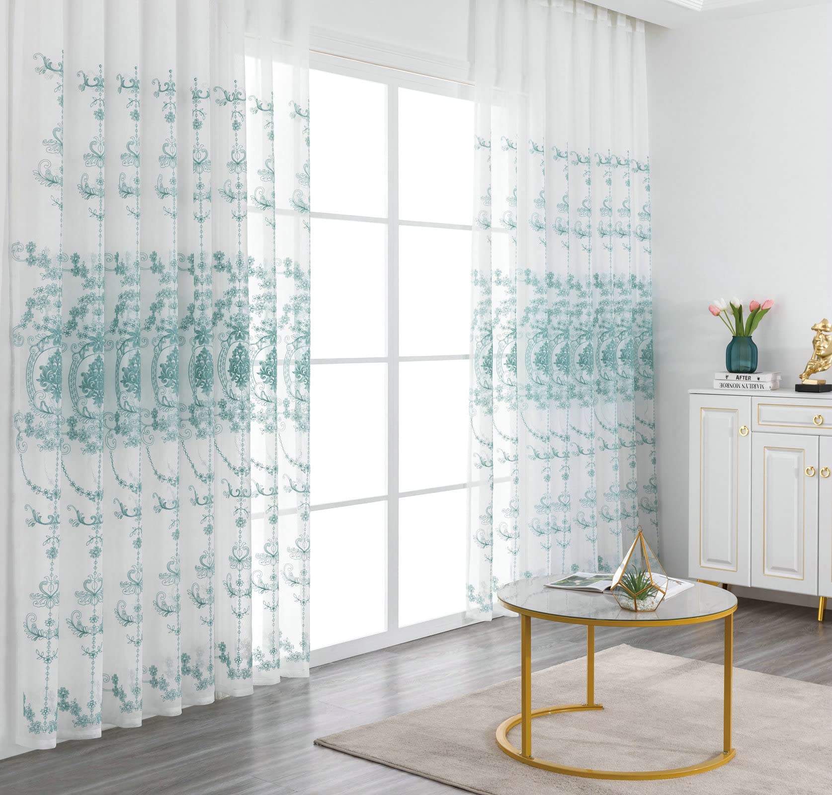 Gualiy Lot de 2 Rideau Salon Fenetre, Rideaux Motif de Broderie Rideau 137 x 214 cm Bleu Lac Rideau pour Salon, Chambre à Coucher