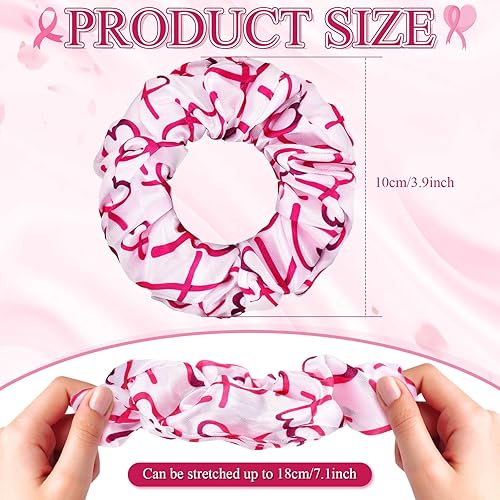 Miniatura 7 de Tigeen 60 coleteros para el cabello con cinta rosa para concientización del cáncer de mama, bandas para el cabello de seda texturizadas para mujeres