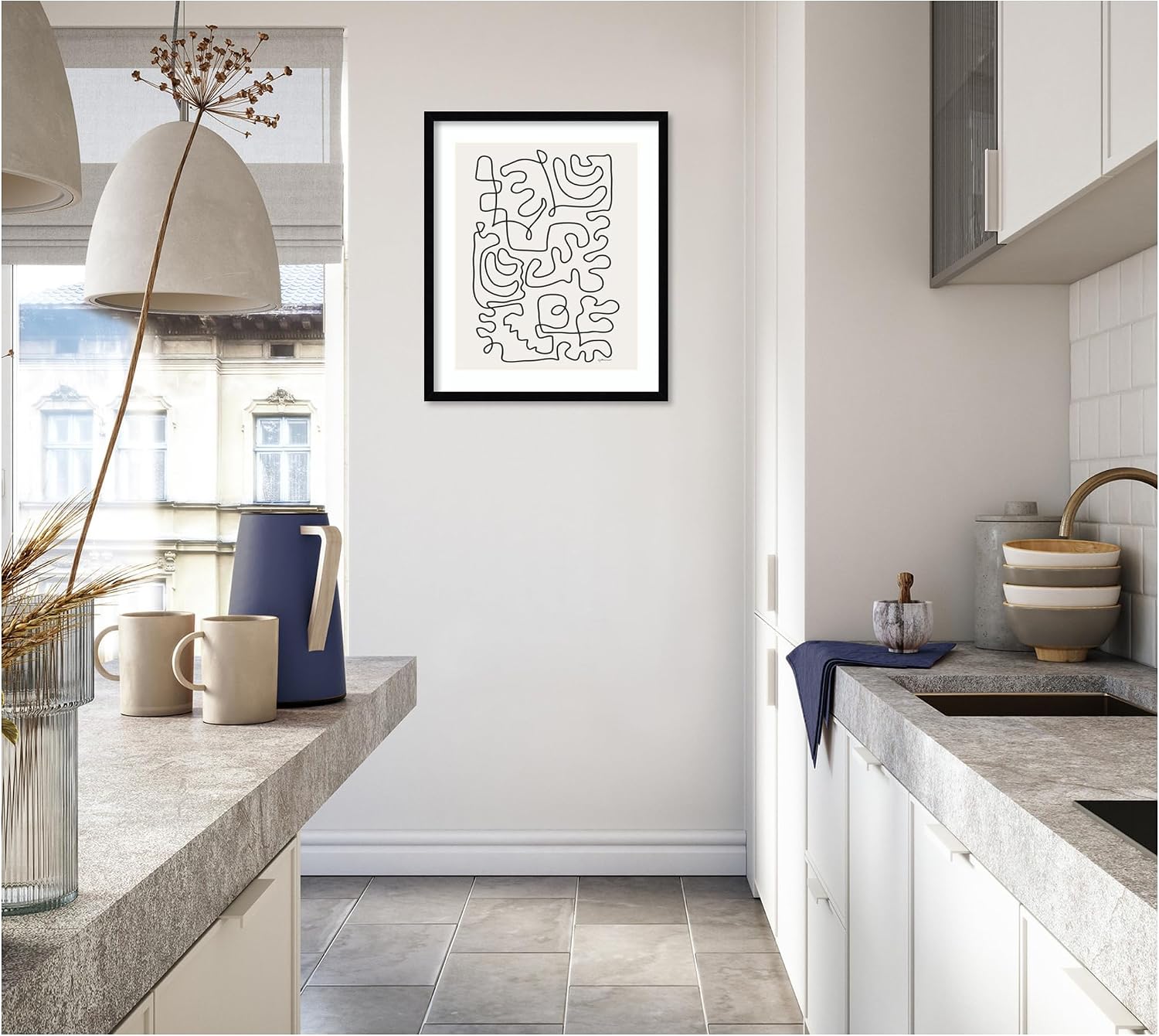 Kate and Laurel Framed Wall Art Print Connected Lines by Gabrielly Guedes, 21 x 25, Svelte Noir Black Frame, Modern Contemporary, Abstract Art for Wall Decor