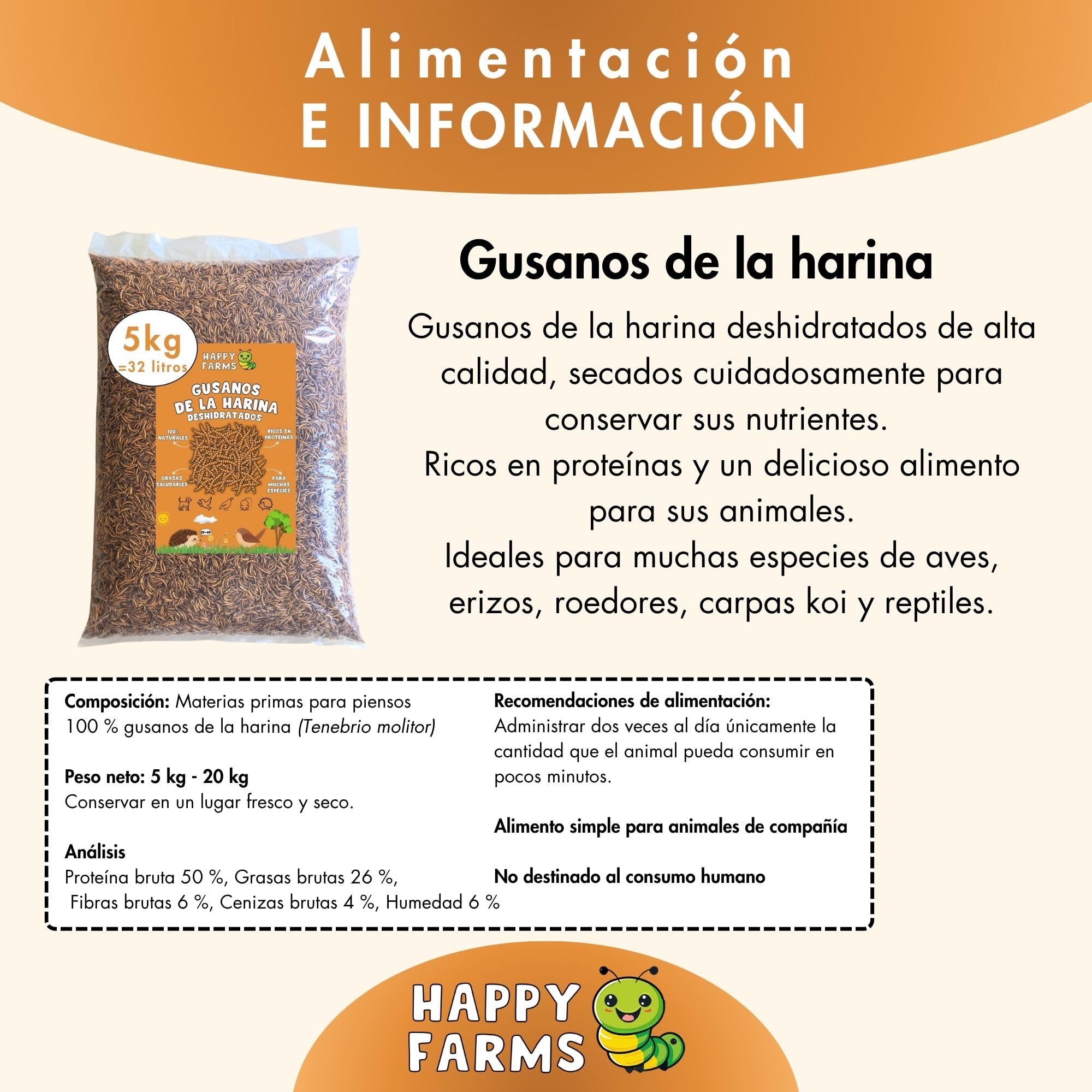 Gusanos de la Harina Deshidratados 10 kg – para Erizos, Pájaros y Gallinas – Ricos en Proteínas