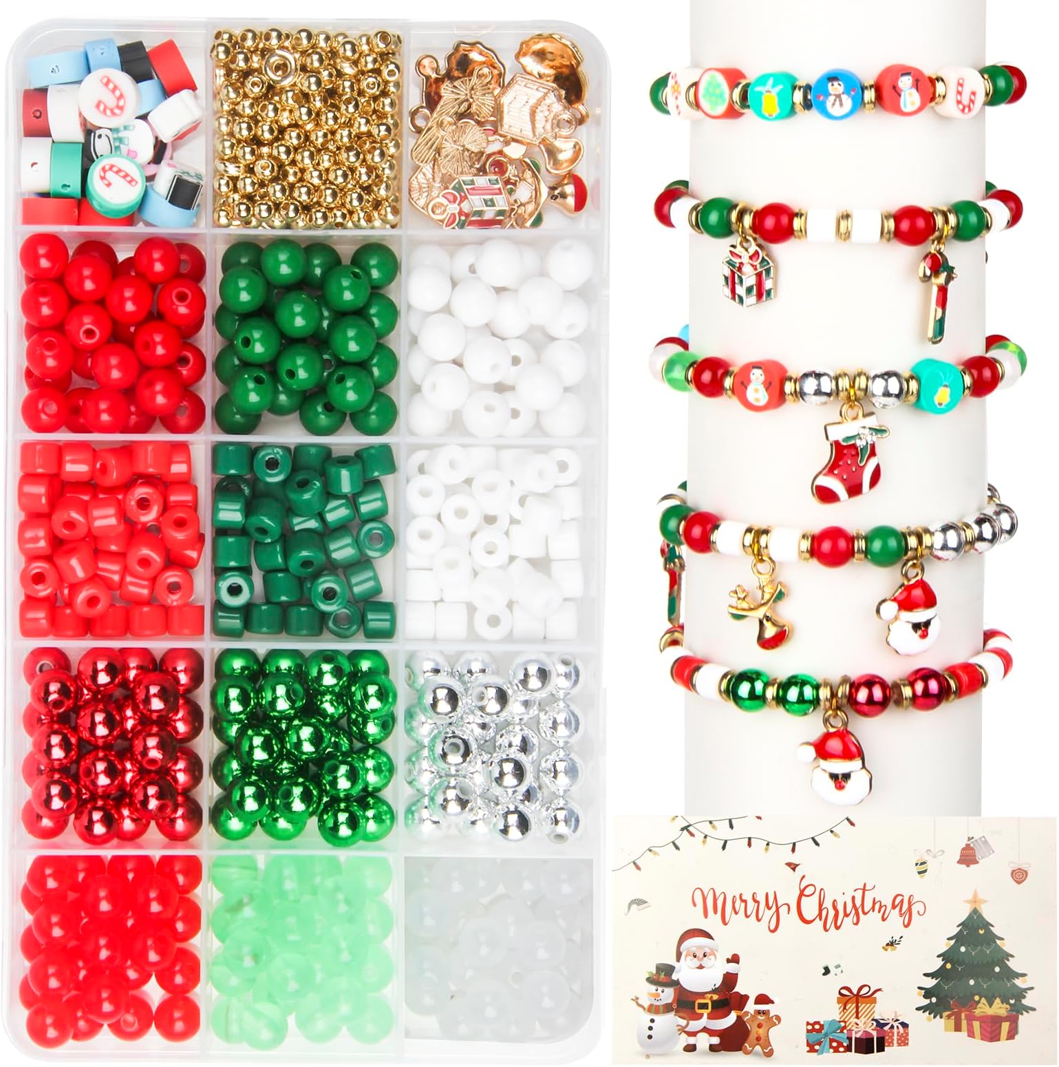 620PCS Christmas Beads for Jewelry Making, Red Green Beads