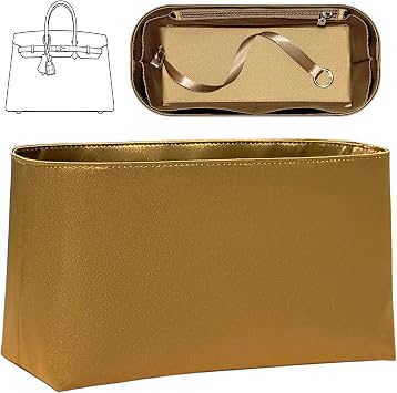 Purse Organizer Insert Fit for Hermes Birkin 25/30/35, Satin Inner Liner Bag Organizer Insert Water Resistant Shoulder Birkin 29 Storage Bag Insert Brown-02, Brikin30