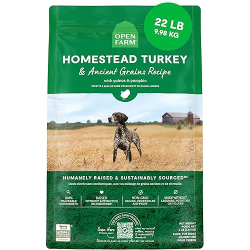 Open Farm, Ancient Grains Dry Dog Food, Protein-Rich & Nutrient Dense, 90% Animal Protein Mixed with Non-GMO Fruits, Veggies and Superfoods, Homestead Turkey Recipe, 22lb Bag