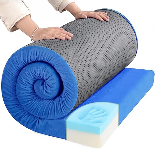 HOMBYS Colchón de espuma viscoelástica impermeable de 3 pulgadas de grosor para dormir al aire libre, tapete portátil enrollable para viajes,