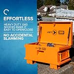 JET Jobsite Storage Box - Super Heavy Duty Steel Tool Box, Welded Piano Hinge, Cord Pass-Through for Charging, Gas Springs, Recessed Lock Housing - Hi Vis Orange