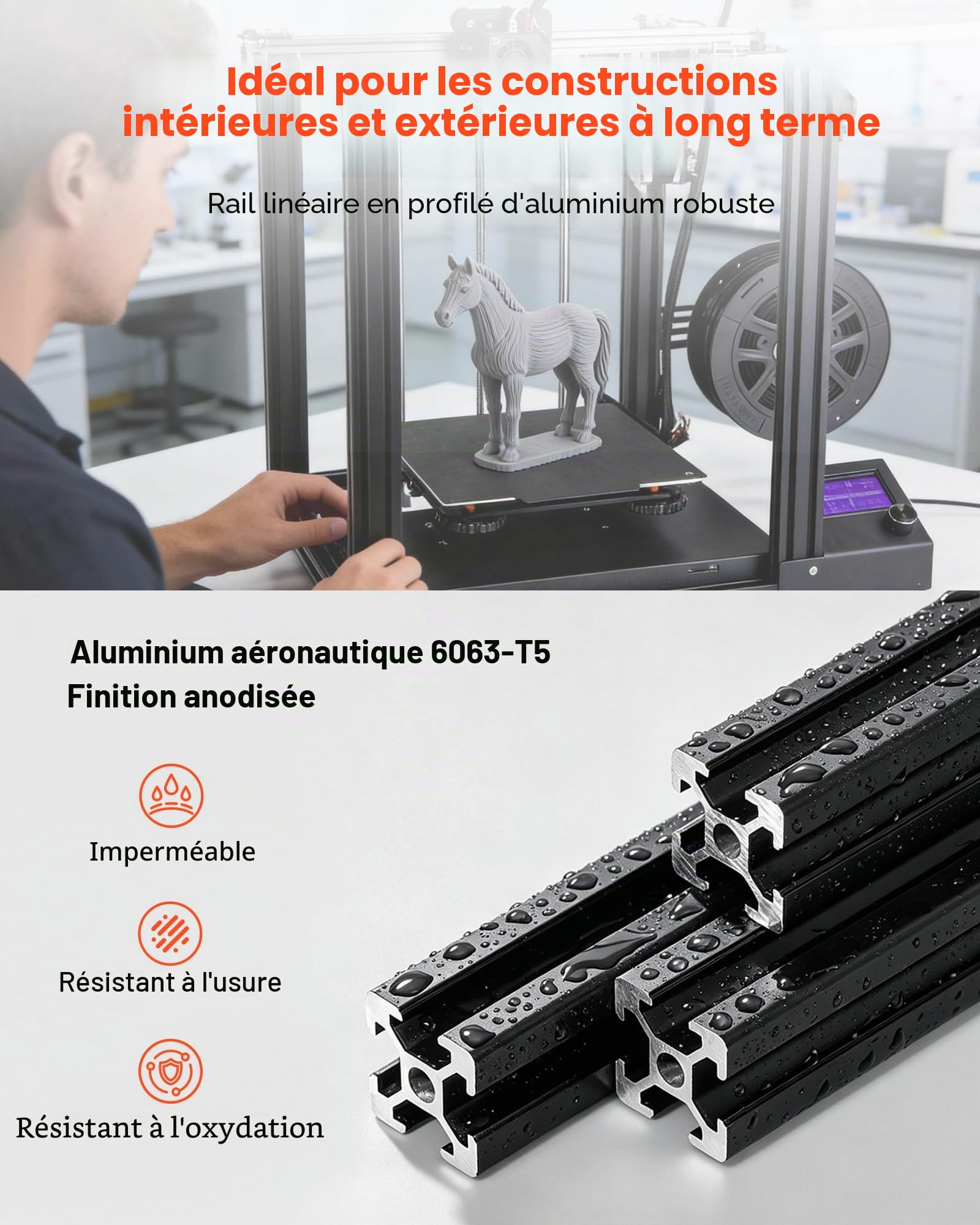 VEVOR Profilé Aluminium Extrudé 2020 10 PCS Profilé Alu Anodisé 1220 mm Rainure en T Standard Européen pour Châssis d'Imprimante 3D, Machine CNC, Mobilier, Établis, Bricolage, Haute Résistance, Noir