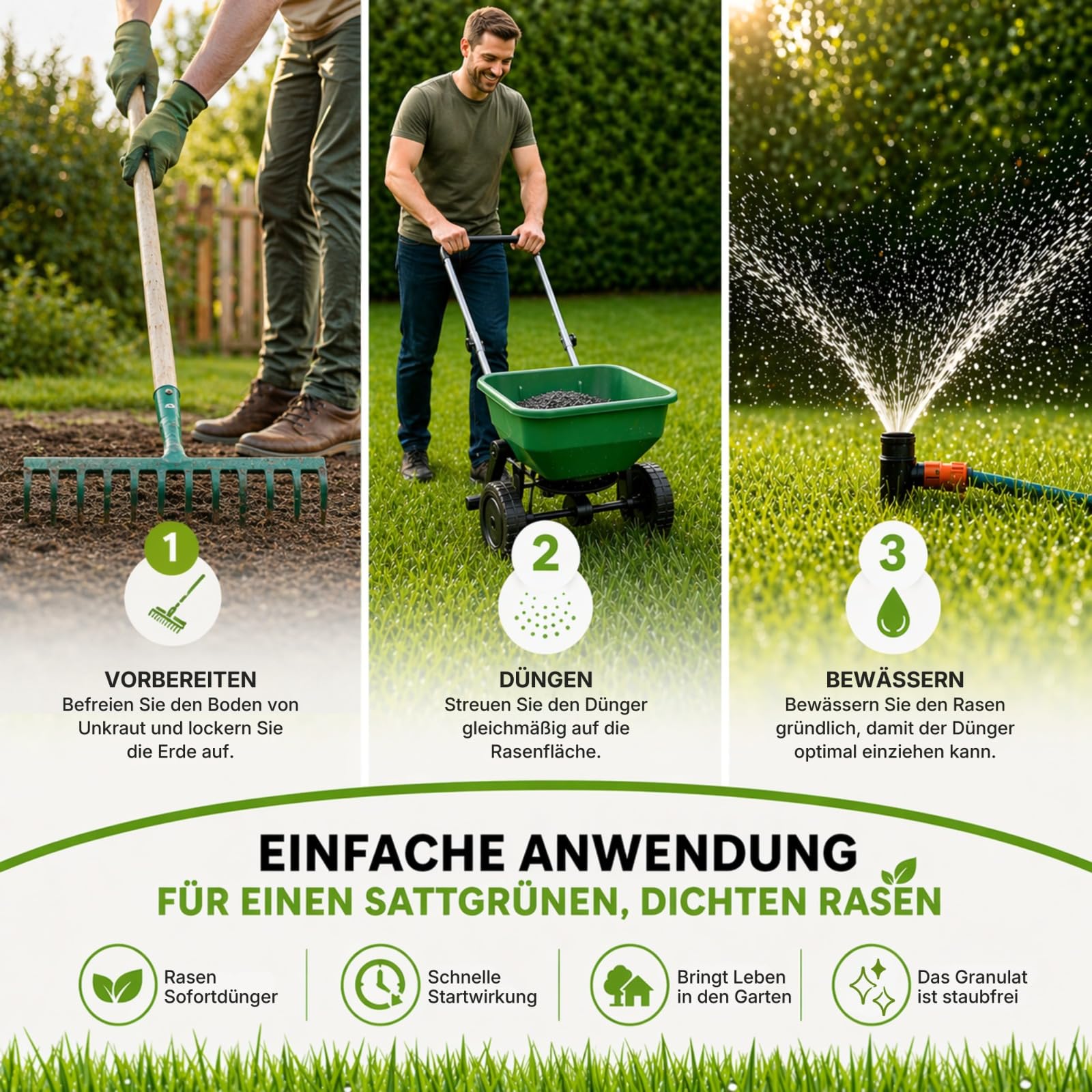 Rasendünger Frühjahr/Sommer | mineralisch-organischer Langzeitdünger | geruchsneutral | für dichten, grünen Rasen | schnelle Wirkung & nachhaltige Bodenpflege (20 KG bis 1000 m²)