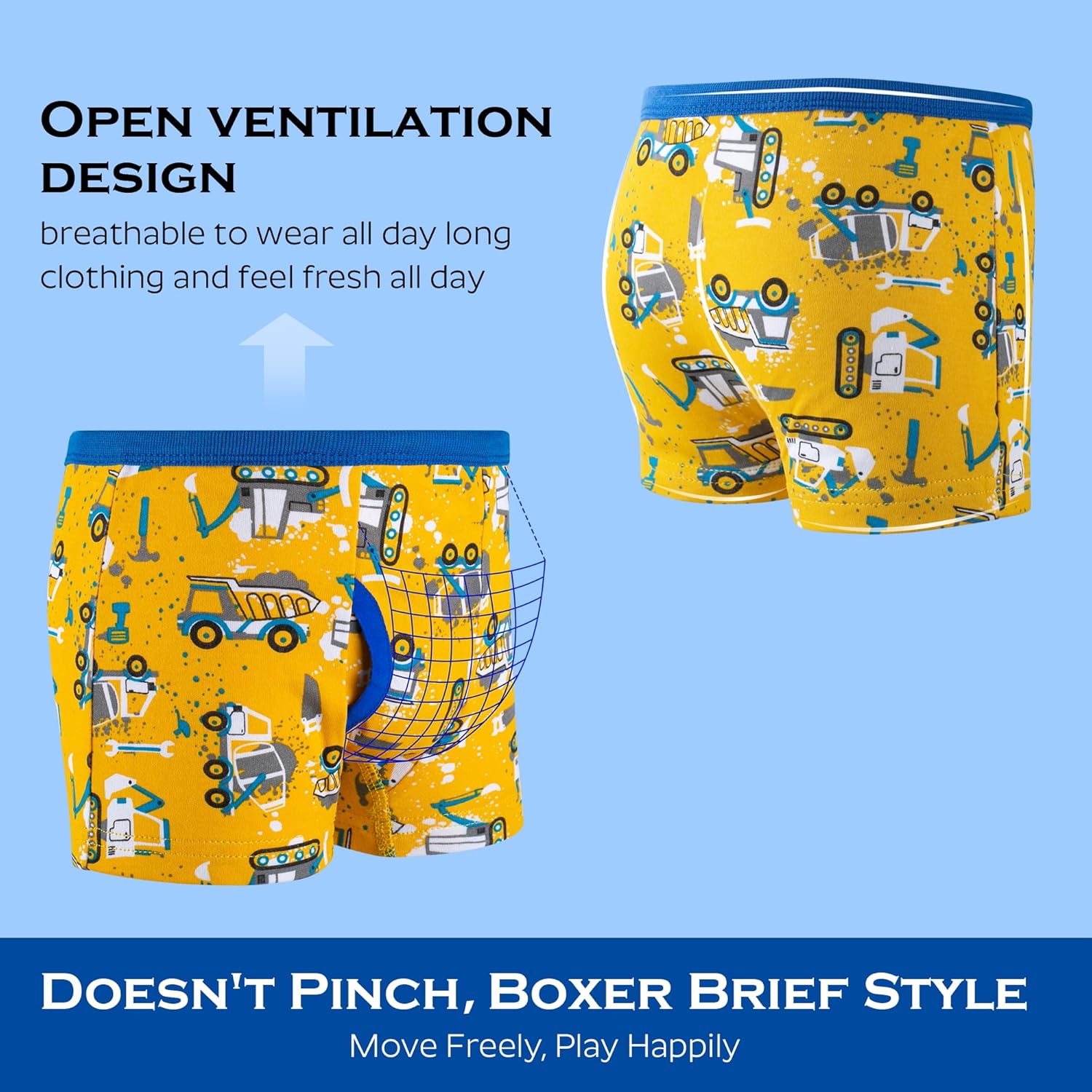 BIG ELEPHANT Boys' Boxer Briefs 10-Pack, Toddler 100% Cotton Dinosaur Print Underwear, Soft and Breathable, Sizes 3T-9Y - Image 2