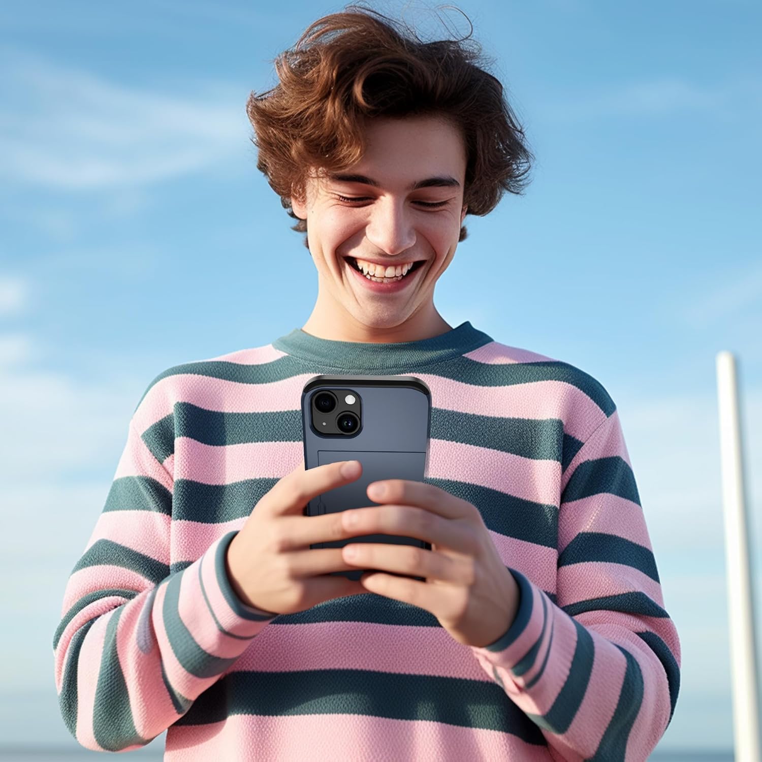 for iPhone-14 Case with Card Holder【2 Pcs HD Screen Protector】 ihpone 14 Case Slim Heavy Duty Dual Layer Shockproof Design【Hidden Card Slot 】 Wallet Case for i Phone 14 Phone Case-Blue - Image 7