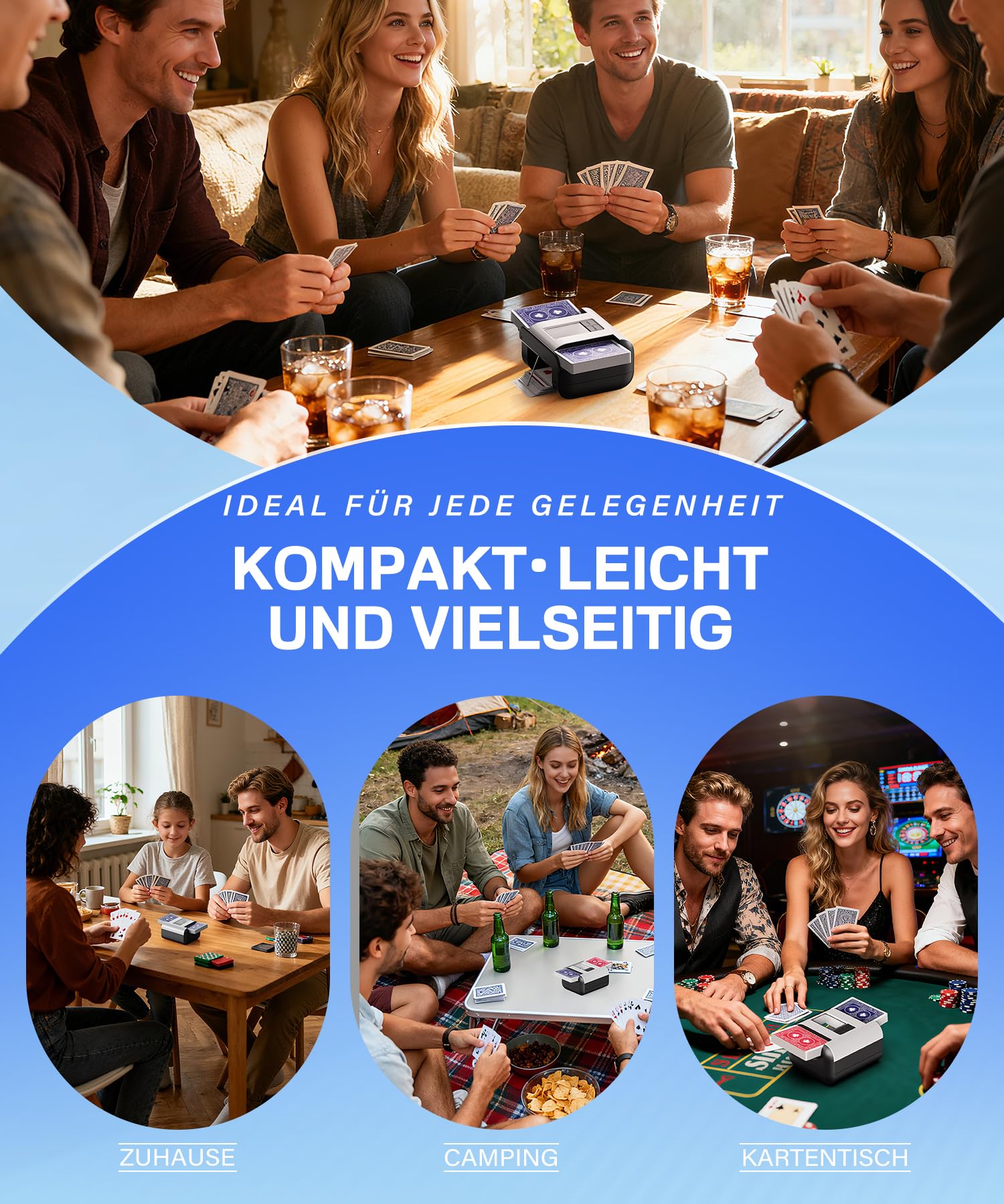 Kartenmischmaschine Elektrische - Automatischer Mischmaschine Karten, 2000mAh Wiederaufladbar| Geräuscharm, 2s Schnelles Mischen, Kartenmischgerät für Poker, UNO, Skip BO, Blackjack
