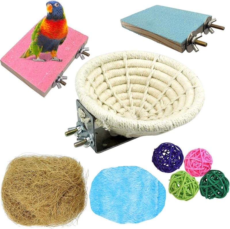 Ninho de corda de algodão para aves pequenas Hamiledyi com plataformas e brinquedos