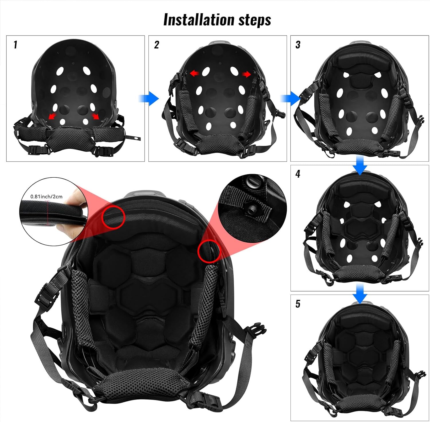 2set Tactical Helmet Pads and Helmet Chin Strap Replacement Adjustable for Tactical Fast MICH ACH Bump FMA EXF Helmet Replacement Accessories Kit