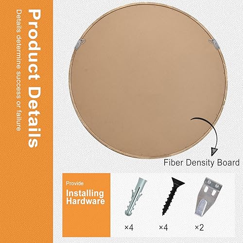 Miniatura 4 de Espejo redondo dorado de 24 pulgadas, espejo redondo grande con marco de madera, espejo de pared dorado para baño, espejos circulares de pared,