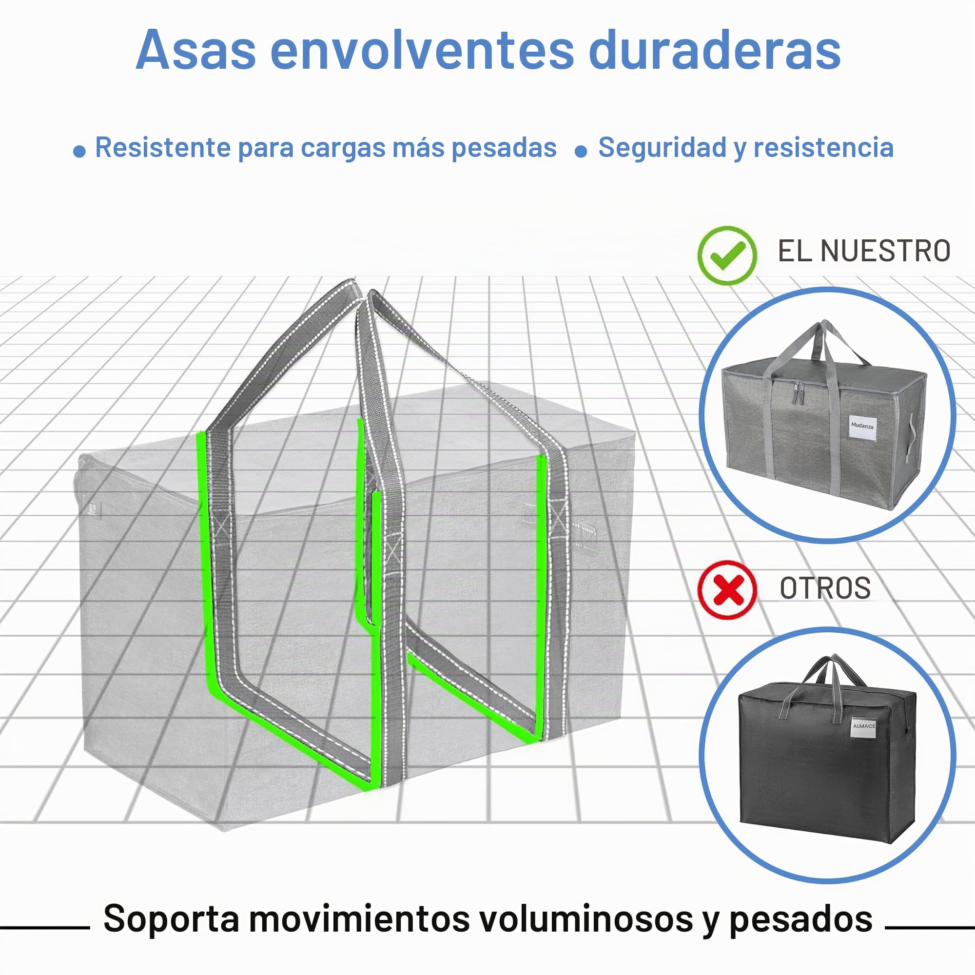 4 unidades de bolsas de almacenamiento grandes de 90 litros con tapa, cajas de mudanza plegables grandes con cremalleras, asas, bolsas de mudanza para guardar ropa, para mudanzas