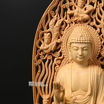 Amazon｜阿弥陀如来 仏像 阿弥陀如来像 舟形立像 柘植の木