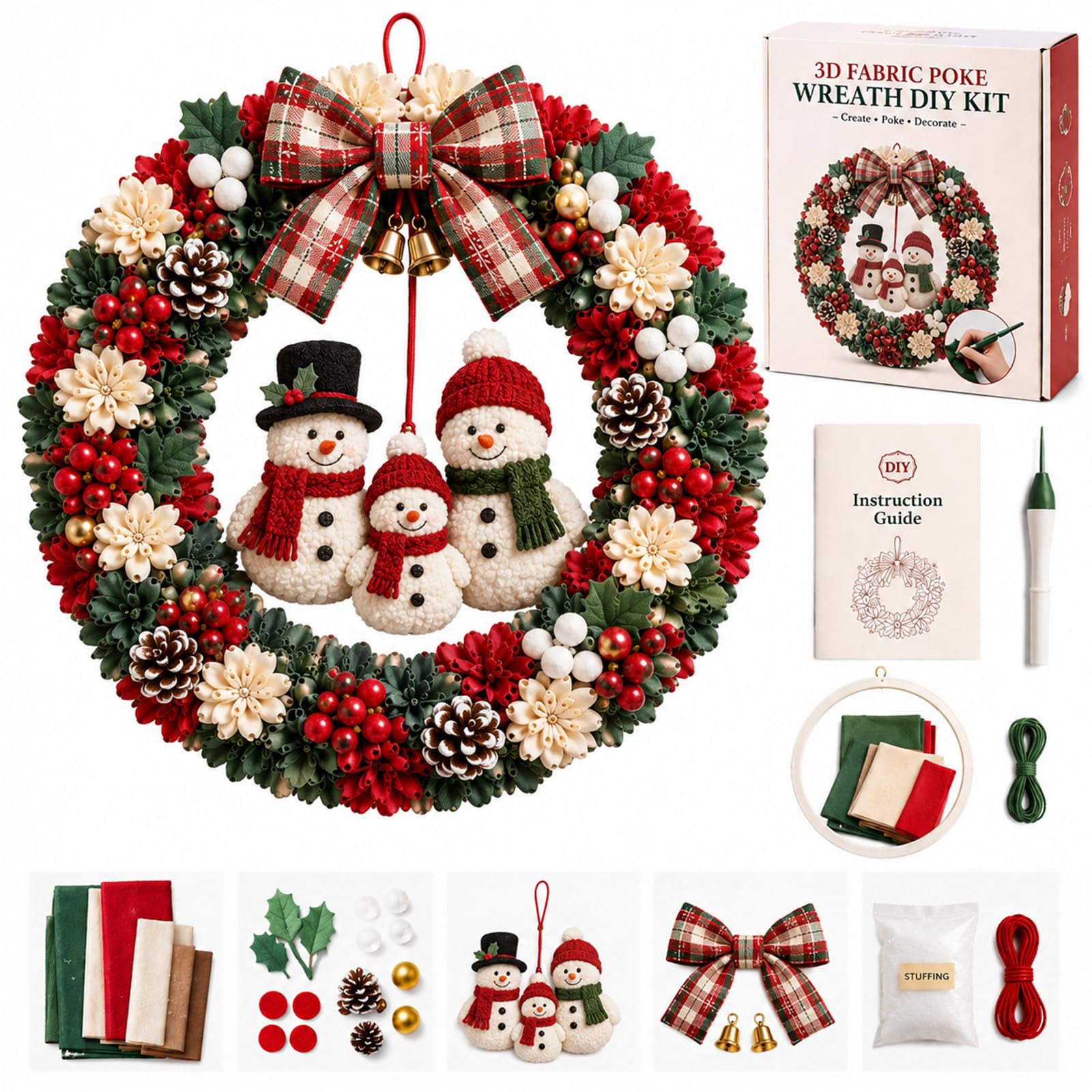 3D Fabric Poke Wreath DIY Kit - 3D Fabric Poke Art Kit Christmas Wreath (N)
