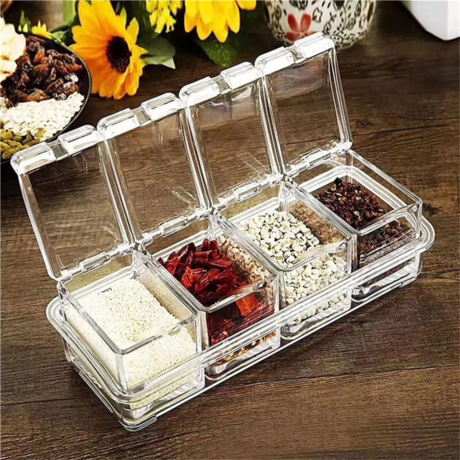 GewüRzbox Gewürzbox, Set mit 4 Kristall-Gewürz-Aufbewahrungsbehältern mit Löffel, durchsichtigem Gewürzregal, Gewürztöpfen for Pfeffergewürze FüR GewüRze Zucker Salz Pfeffer