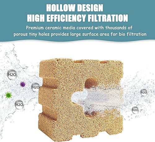 Miniatura 3 de SHIGATSU Medios de filtro de acuario, bloques de filtro de cerámica para acuario para agua salada y estanque de agua dulce (15 piezas)