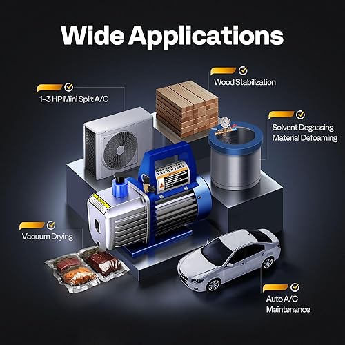 Miniatura 8 de VIVOHOME Bomba de vacío HVAC de una etapa de 110 V 14 HP 3.5CFM y kit de manómetro de colector de CA, motor sin chispas 110 V 14 HP 3.5 CFM Bomba de