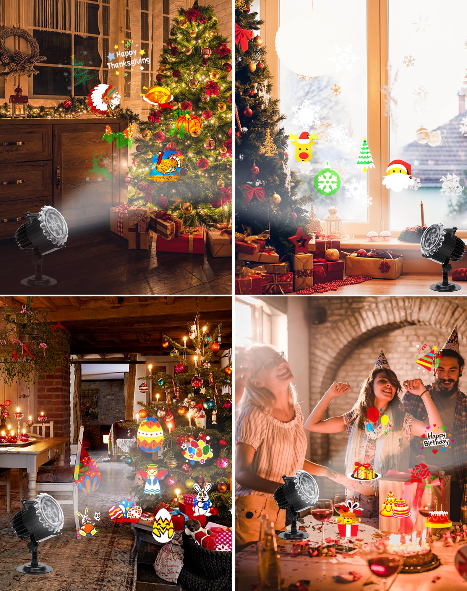Projektor Weihnachten, LED Projektor Weihnachten Aussen Halloween Outdoor Schneeflocken Projektionslampe Effektlicht 12 Muster mit Fernbedienung für Party Deko